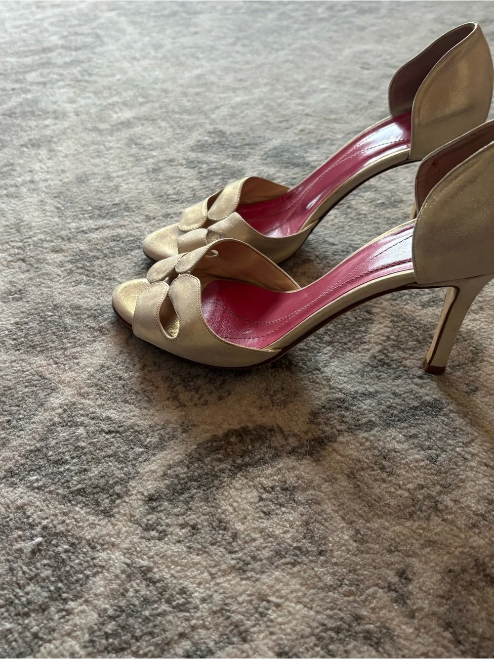 kate spade Gold Open-Toe Heels with Pink Insole